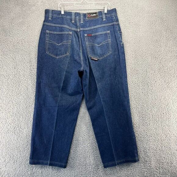 Vintage FUBU Jeans Men's 38x34 Blue Denim Dark Baggy Hip Hop Fits 37x20 Y2K Rap - Picture 1 of 13
